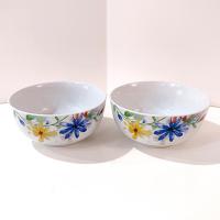 Vintage Corsica Bella Floral Ceramic Soup Salad Bowls, Set of Two, Bright Spring Flowers Candy Nut Bowls