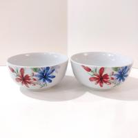 Vintage Corsica Bella Floral Ceramic Soup Salad Bowls, Set of Two, Bright Spring Flowers Candy Nut Bowls