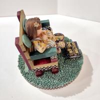 Vintage Our America Debbie Mumm Resin Jar Candle Topper, Girl on a Bench with a Kitty Cat and Flowers