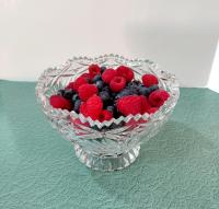 Vintage Crystal Footed Compote Bowl, Glass Berry Bowl