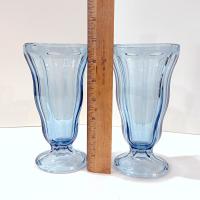 Vintage Anchor Hocking Light Blue Soda Fountain Glasses: Retro Milkshake Sundae Set of Two