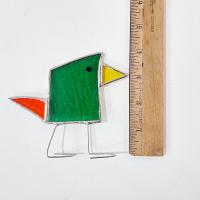 Stained Glass Standing Bird, Funky Green and Orange Glass Bird Suncatcher, Bird Lover Gift, Windowsill Sitter