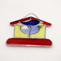 Stained Glass Bird House with Blue Bird Suncatcher