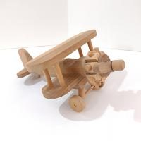 Vintage Wooden Airplane Rolling Child's Push Toy,  Wood Bi Plane Toy