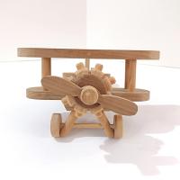 Vintage Wooden Airplane Rolling Child's Push Toy,  Wood Bi Plane Toy