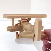Vintage Wooden Airplane Rolling Child's Push Toy,  Wood Bi Plane Toy