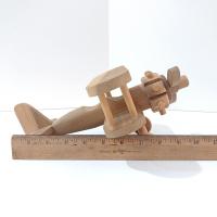 Vintage Wooden Airplane Rolling Child's Push Toy,  Wood Bi Plane Toy