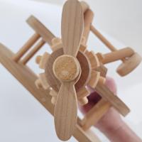 Vintage Wooden Airplane Rolling Child's Push Toy,  Wood Bi Plane Toy