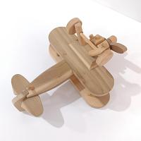 Vintage Wooden Airplane Rolling Child's Push Toy,  Wood Bi Plane Toy