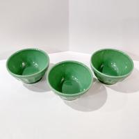 Vintage Anthropologie Kelly Green Biscuit Latte Bowls, Set of Three, Ceramic Cereal Soup Noodle Bowls
