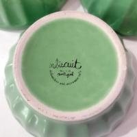 Vintage Anthropologie Kelly Green Biscuit Latte Bowls, Set of Three, Ceramic Cereal Soup Noodle Bowls