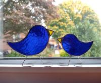 Momma and Baby Standing Stained Glass Bird Set, Custom Colors Available