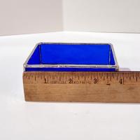 Blue Stained Glass Trinket Jewelry Box, Gift Card Holder, Business Card Holder