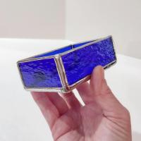 Blue Stained Glass Trinket Jewelry Box, Gift Card Holder, Business Card Holder