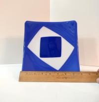 Blue Geometric Fused Glass Square Plate