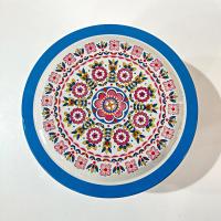 Vintage Blue and Pink Mosaic Mandala Flowers Round Metal Tin Storage Container, Brazilian Floral Gift Tin