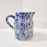 Vintage Blue Spongeware Small Pitcher Vase, Workshops of Gerald E Henn Pottery, Roseville Spongeware Pottery