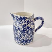 Vintage Blue Spongeware Small Pitcher Vase, Workshops of Gerald E Henn Pottery, Roseville Spongeware Pottery