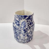 Vintage Blue Spongeware Small Pitcher Vase, Workshops of Gerald E Henn Pottery, Roseville Spongeware Pottery