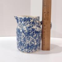 Vintage Blue Spongeware Small Pitcher Vase, Workshops of Gerald E Henn Pottery, Roseville Spongeware Pottery