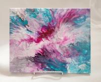 Pink and Blue Abstract Original Acrylic Pour Painting, 8" x 10", Fluid Art Painting