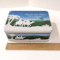 Vintage 1987 Because We Believe We Rejoice Religious Holiday Christmas Tin Container Storage Box, Christmas Gift Cookie Tin