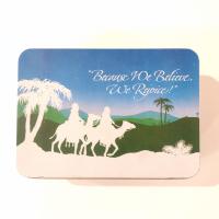 Vintage 1987 Because We Believe We Rejoice Religious Holiday Christmas Tin Container Storage Box, Christmas Gift Cookie Tin