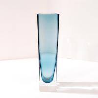 Vintage MCM Smoky Teal Blue Tall Straight Blown Glass Vase