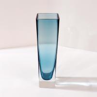 Vintage MCM Smoky Teal Blue Tall Straight Blown Glass Vase