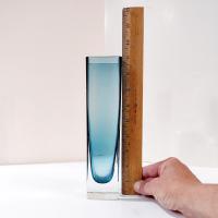 Vintage MCM Smoky Teal Blue Tall Straight Blown Glass Vase