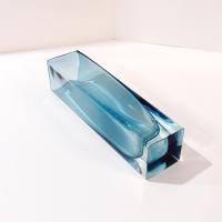 Vintage MCM Smoky Teal Blue Tall Straight Blown Glass Vase