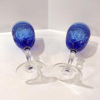 Vintage Cristal D'Arques Antique Sapphire Blue Wine Glasses Water Goblets, Set of Two