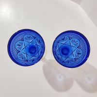 Vintage Cristal D'Arques Antique Sapphire Blue Wine Glasses Water Goblets, Set of Two