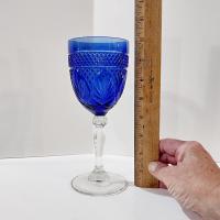 Vintage Cristal D'Arques Antique Sapphire Blue Wine Glasses Water Goblets, Set of Two