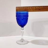 Vintage Cristal D'Arques Antique Sapphire Blue Wine Glasses Water Goblets, Set of Two