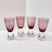 Vintage Block Polish Crystal Stockholm Amethyst Wine Glasses, Set of Four
