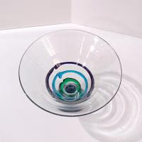 Vintage Mexican Hand Blown Martini Cocktail Glass with Blue and Green Glass Ribbons and Ball Base