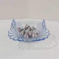 Vintage Cambridge Glass Caprice Moonlight Blue Candy Bon Bon Dish, Light Blue Square Basket Bowl