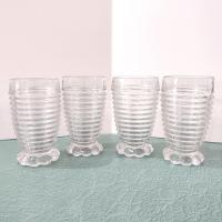 Vintage Anchor Hocking Manhattan Footed Clear Tumblers, Set of Four, Art Deco Retro Glassware