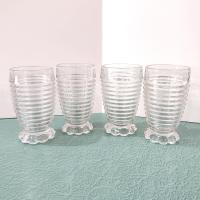 Vintage Anchor Hocking Manhattan Footed Clear Tumblers, Set of Four, Art Deco Retro Glassware