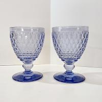 Vintage Villeroy and Boch Boston Blue Glass Water Goblets, Set of 2