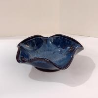 Hand Crafted Wavy Abstract Blue Ceramic Bowl, Artisan Pottery, Decorative Studio Pottery Ceramic Bowl