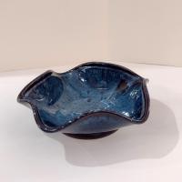 Hand Crafted Wavy Abstract Blue Ceramic Bowl, Artisan Pottery, Decorative Studio Pottery Ceramic Bowl