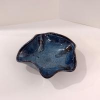 Hand Crafted Wavy Abstract Blue Ceramic Bowl, Artisan Pottery, Decorative Studio Pottery Ceramic Bowl