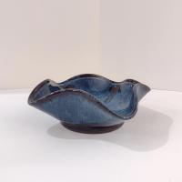 Hand Crafted Wavy Abstract Blue Ceramic Bowl, Artisan Pottery, Decorative Studio Pottery Ceramic Bowl