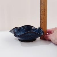Hand Crafted Wavy Abstract Blue Ceramic Bowl, Artisan Pottery, Decorative Studio Pottery Ceramic Bowl