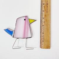 Stained Glass Standing Bird, Funky Pink and Blue Glass Bird Suncatcher, Bird Lover Gift, Windowsill Sitter