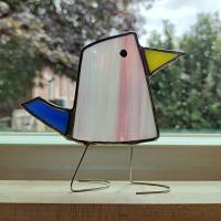 Stained Glass Standing Bird, Funky Pink and Blue Glass Bird Suncatcher, Bird Lover Gift, Windowsill Sitter