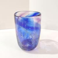 Vintage Blue and Purple Blown Studio Art Glass Tumbler, Hand Blown Glass Votive Candle Holder