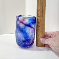 Vintage Blue and Purple Blown Studio Art Glass Tumbler, Hand Blown Glass Votive Candle Holder